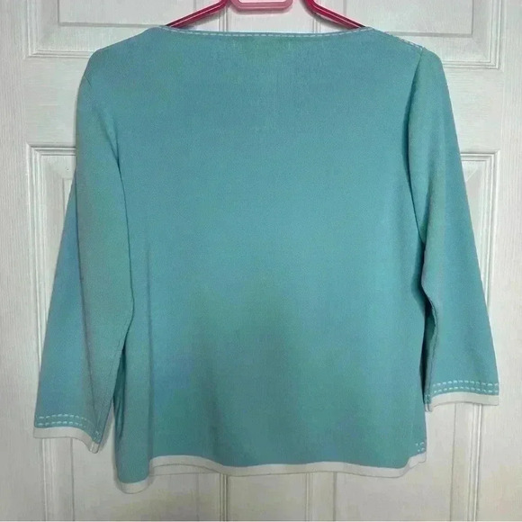 Nygard Collection Sweater Keyhole Neckline Blue & White Size Large - Picture 9 of 16